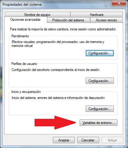 botón variables de entorno