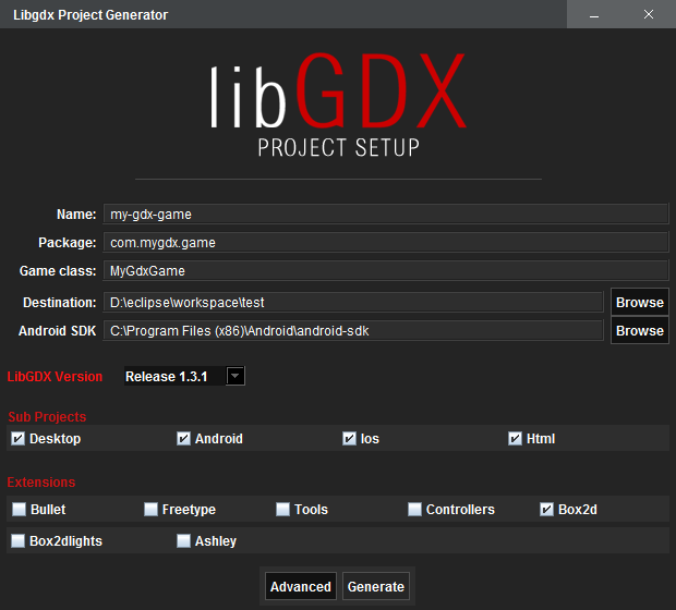 libgdx project setup