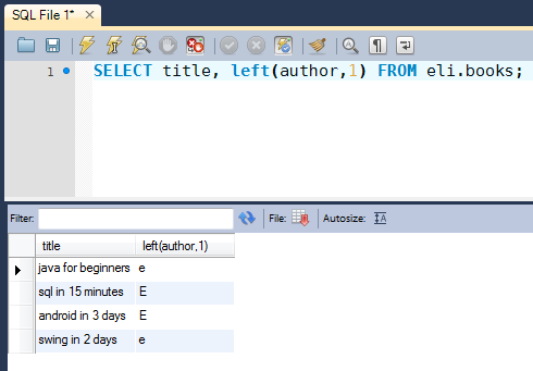left substring concat upper lower mysql workbench